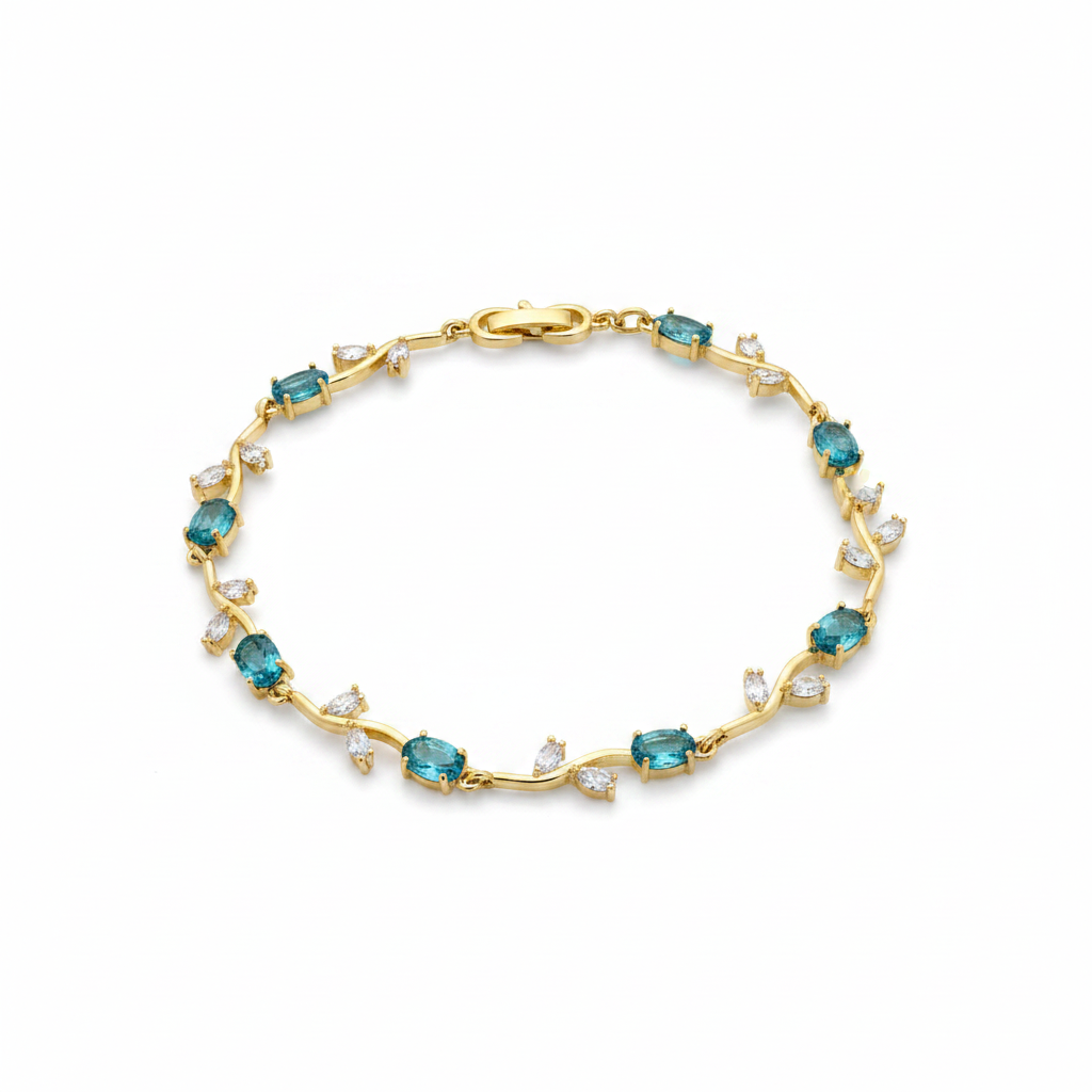 Gold Blue Topaz Bracelet – Studio White Background