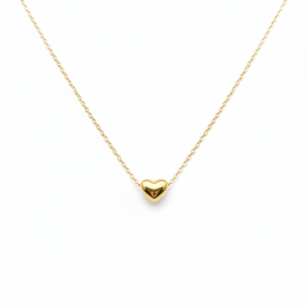 Gold Heart Necklace – Plain White Background