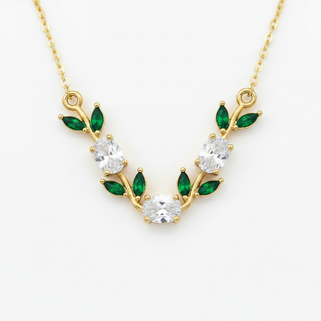 Green Laurel Necklace – Pure White Background