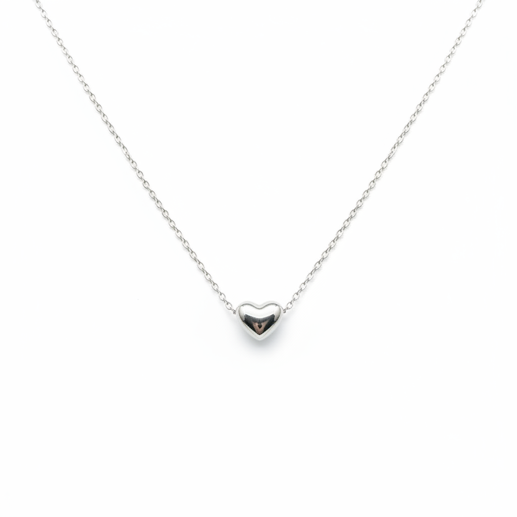Silver Heart Necklace – Plain White Background