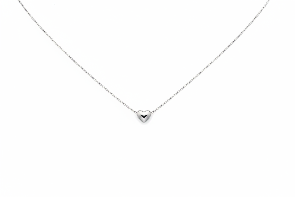 Silver Heart Pendant Necklace Studio Shot
