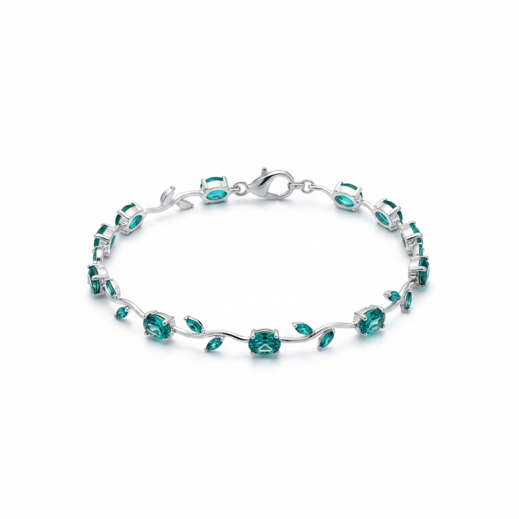 Teal Green Silver Bracelet with Clasp