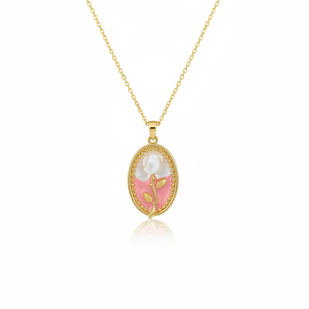 White Studio Oval Rose Pendant